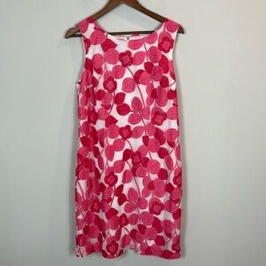 Talbots pink floral lined sleeveless mini dress women size 14 petite